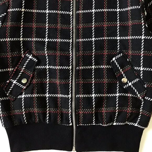 Forever 21 Black White Red Plaid Zip Up Quilt lined Jacket - Picture 7 of 16